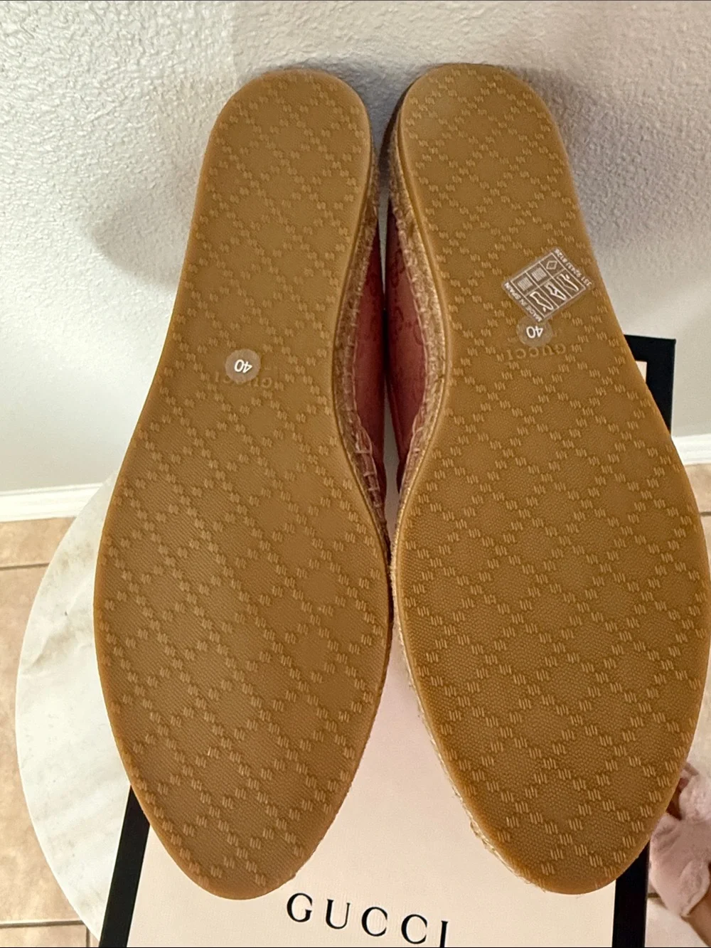 Gucci Pink Monogram Canvas Espadrille Flats